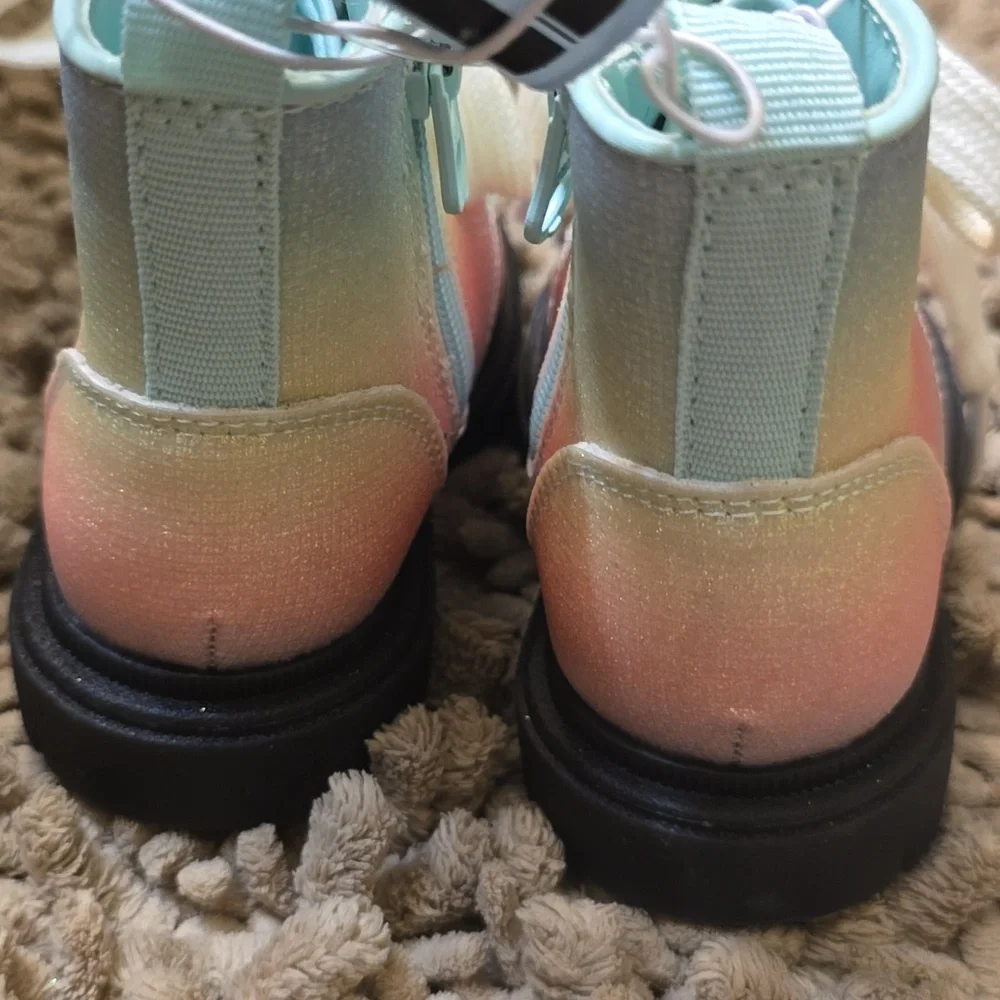 New Cat & Jack Toddler‎ Size 5 Blue Pink Yellow Rainbow Sparkle Side Zip Boot